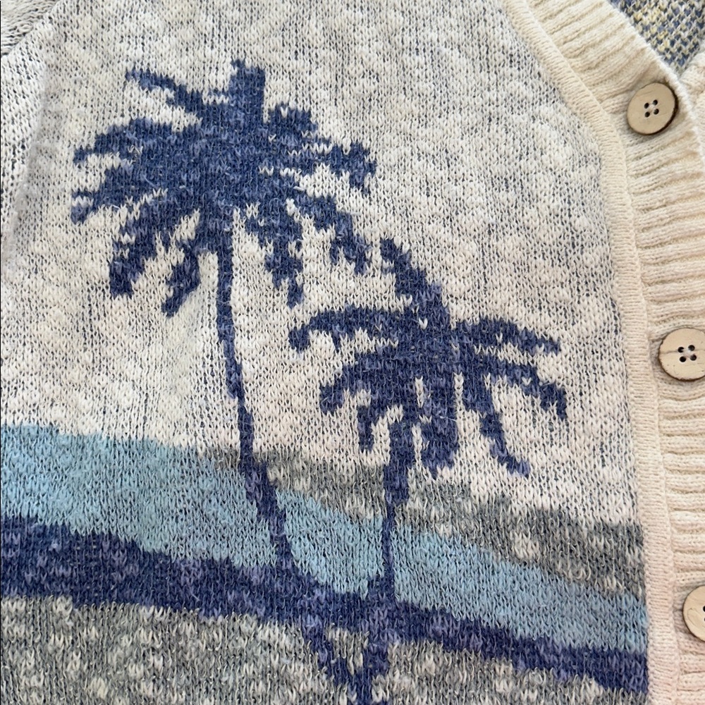 Faherty Palms Cream and Blue Knit Cardigan Sweater - Picture 3 of 4